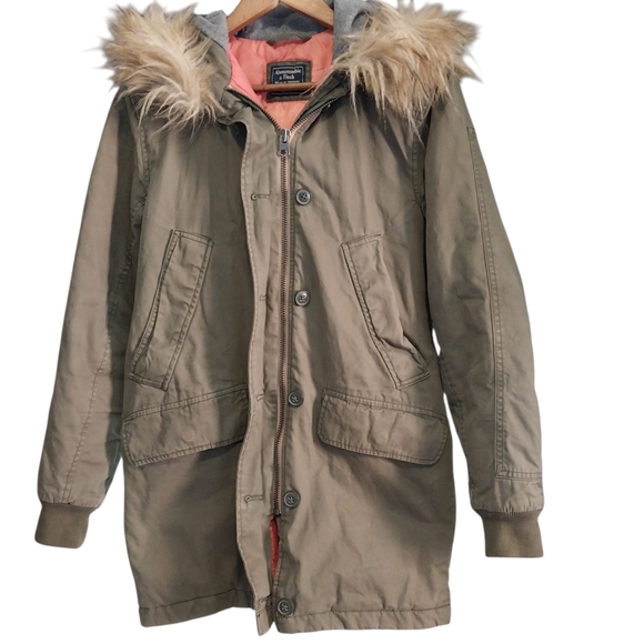 Abercrombie & Fitch Jacket Size XXS Military Parka Quitted Lined Faux Fur Hood - Picture 4 of 14